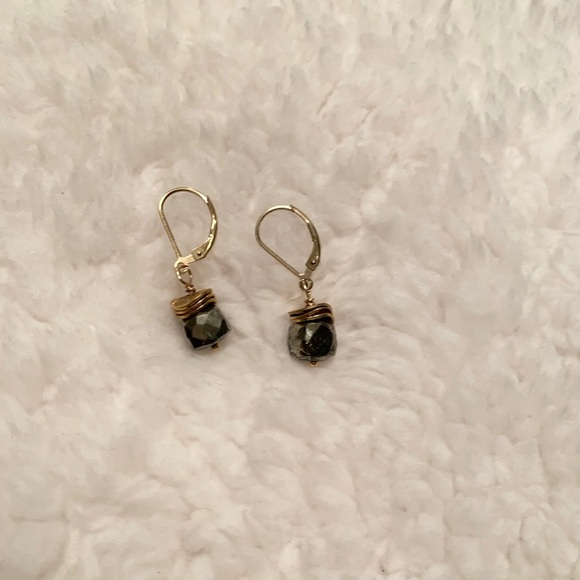 Gold Tone Chrome Rock Dangling Earrings Accessory Layer - Picture 10 of 13